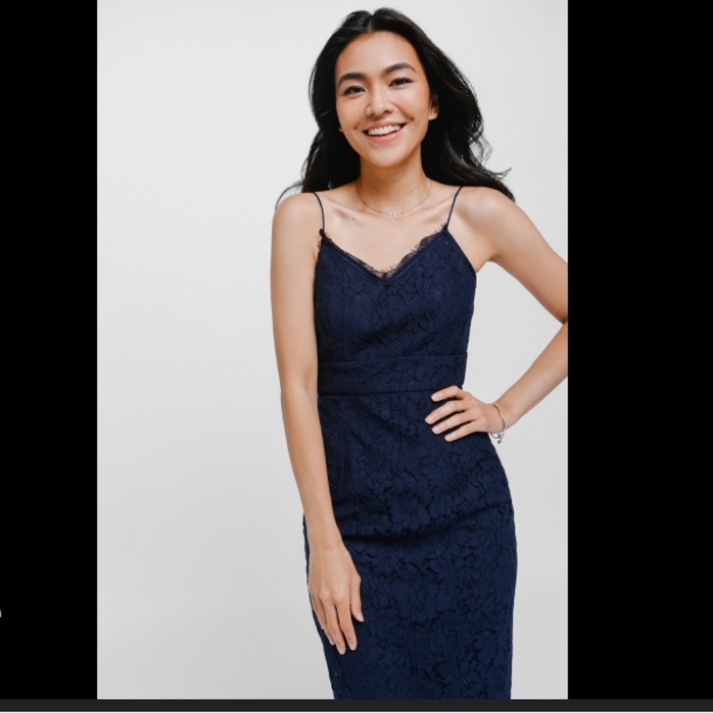 LOVE BONITO Lace Midi Cocktail Dress, Size 8, Navy Blue, NWT